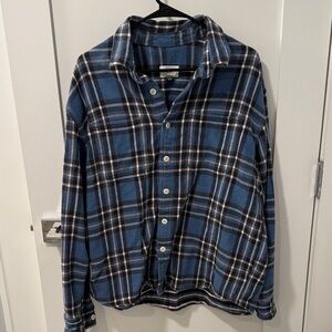 Blue Flannel Plaid Button-Up Shirt
